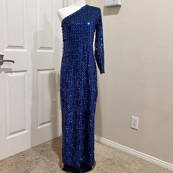 Vintage Climax by David Howard Royal Blue Sequin One Shoulder Dress in Size 9/10 - Picture 1 of 9